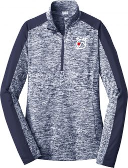 Sport-Tek Ladies Electric Heather Colorblock 1/4-Zip Pullover, True Navy Electric/True Navy
